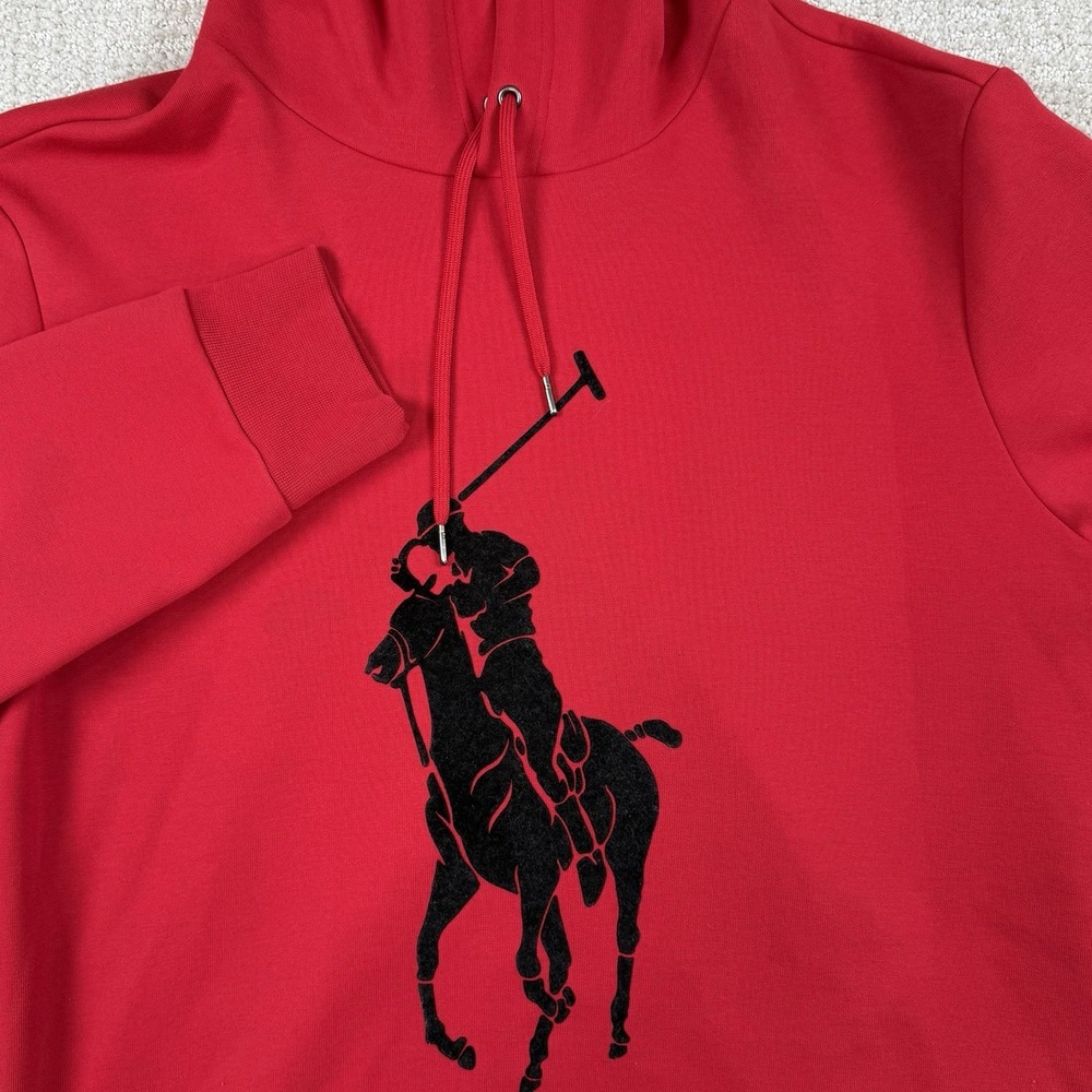 Polo Ralph Lauren Mens Medium Red Big Felt Pony Pullover Hoodie Sweatshirt
